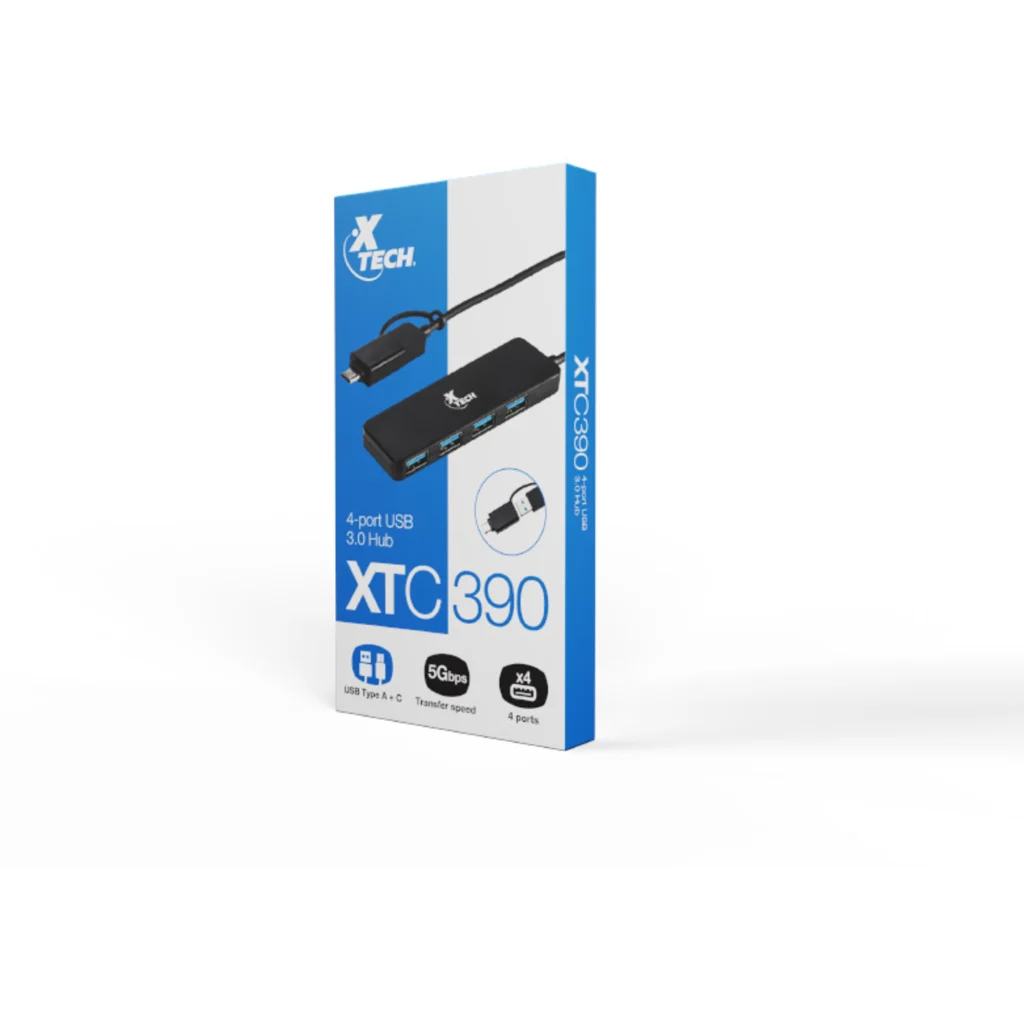 Imagen 4 de HUB USB XTech XTC-390 c/adpatador USB Tipo-C y USB-A, 4 Puertos USB 3.0