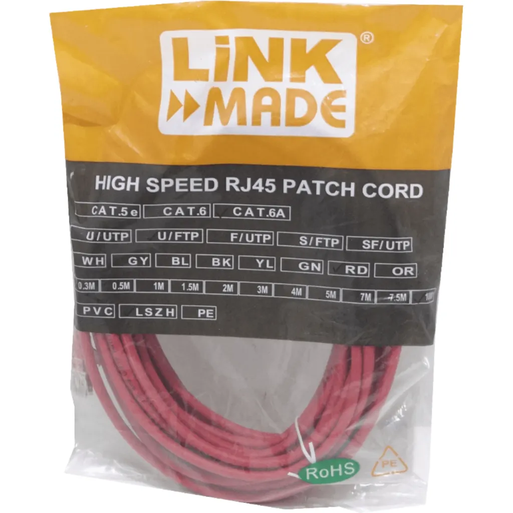 Imagen 2 de LINKMADE 10mt Cat6a U/FTP Rojo LSZH Cable Patch Inyectado Multifilar