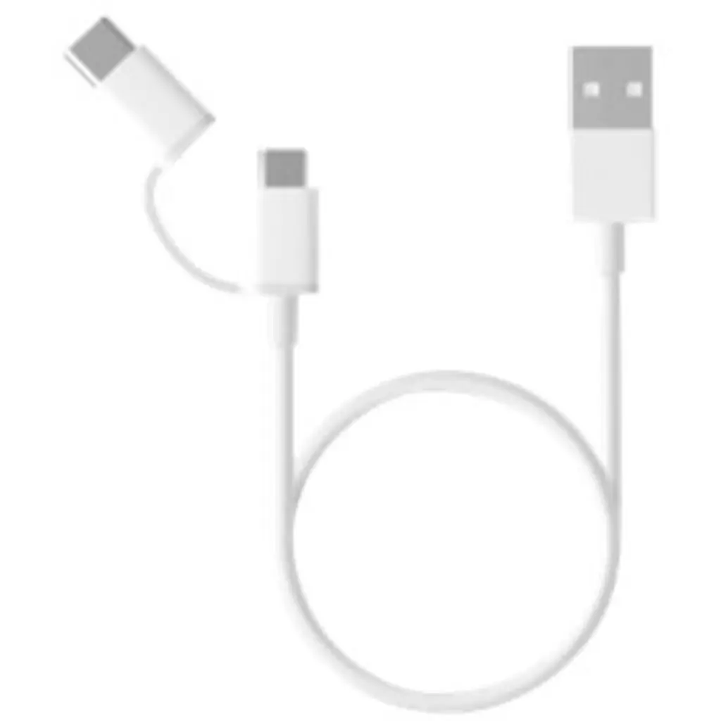 Cable USB Xiaomi Mi 2in1, USB-A a USB-C/microUSB v2.0 M/M 2.4A 1mt Color blanco