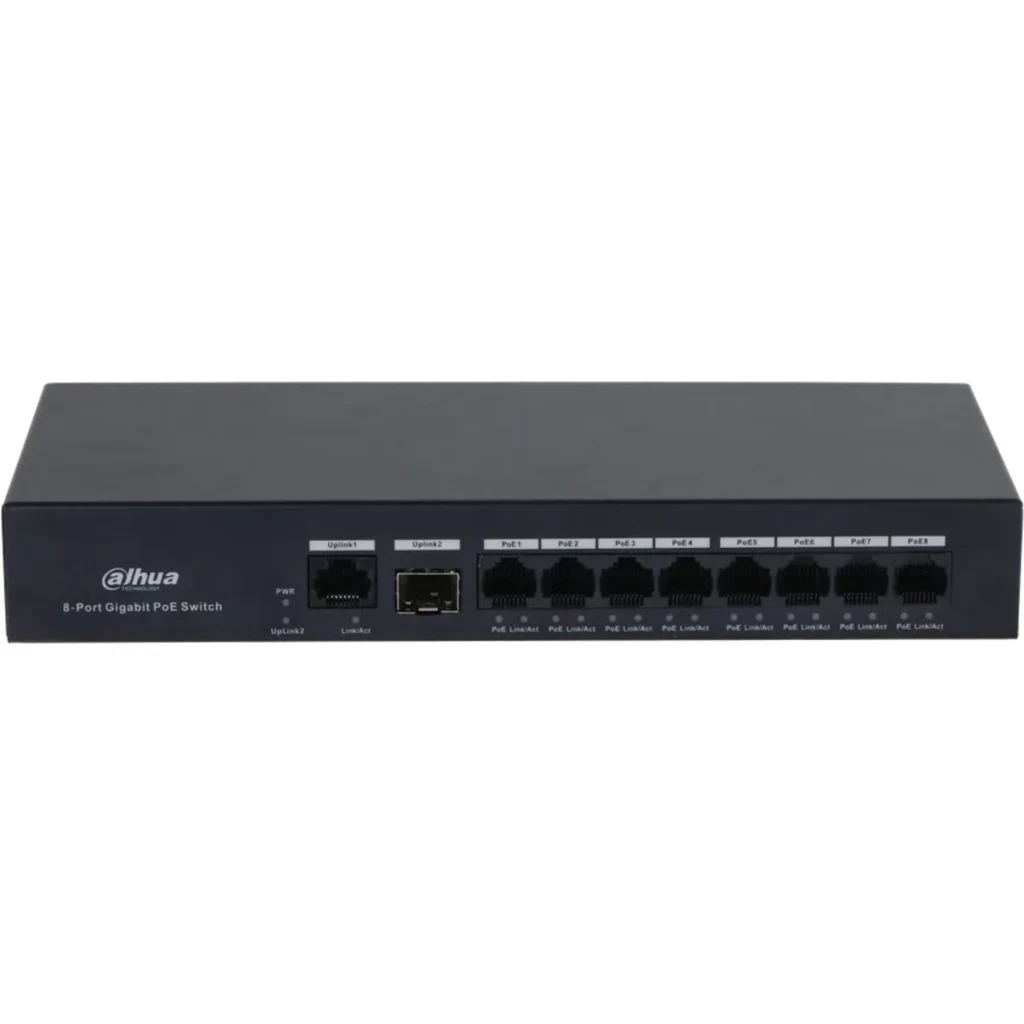 Imagen 1 de DH-PFS3110-8GT-65. Switch Dahua de 8 puertos PoE 2 Up-Link Gigaethernet.