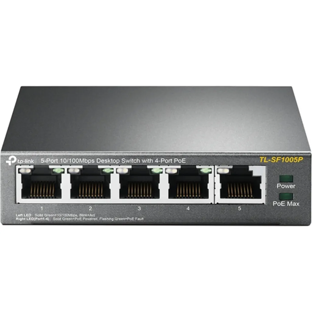 Switch TP-Link TL-SF1005P, 5 Puertos RJ45, 10/100 Mbps, Protección de sobrecarga