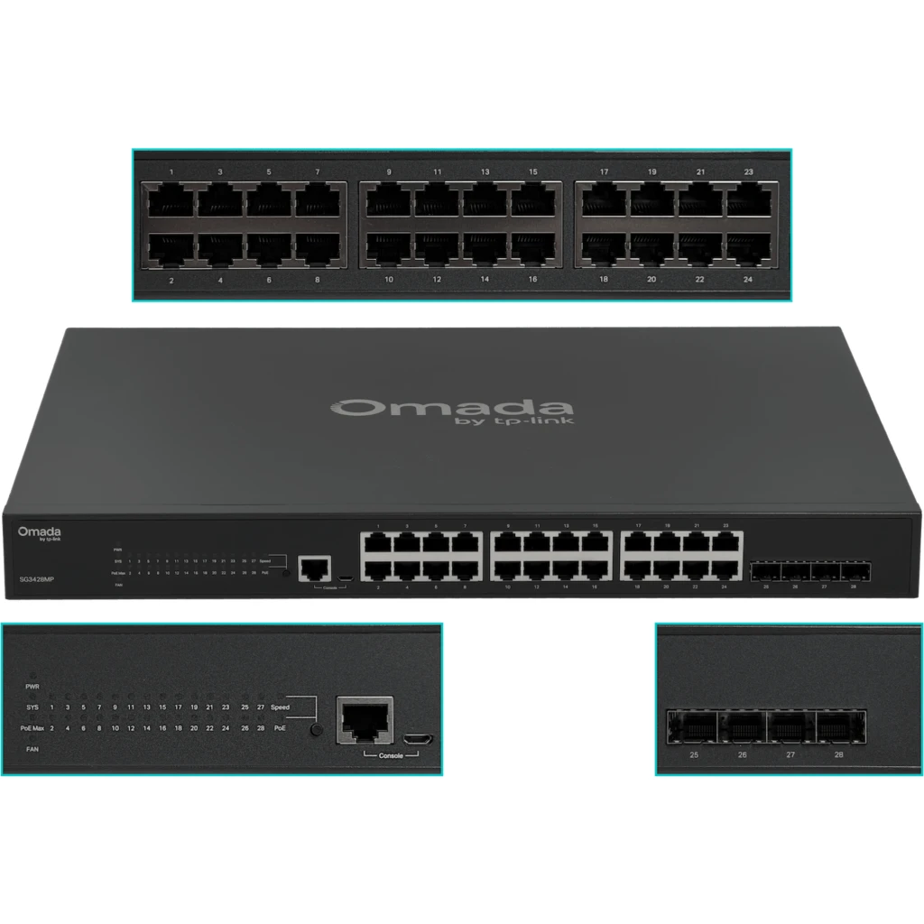 Imagen 1 de Switch TP-Link TL-SG3428MP Admin JetStream 24x 10/100/1000 + 4 SFP PoE 384W