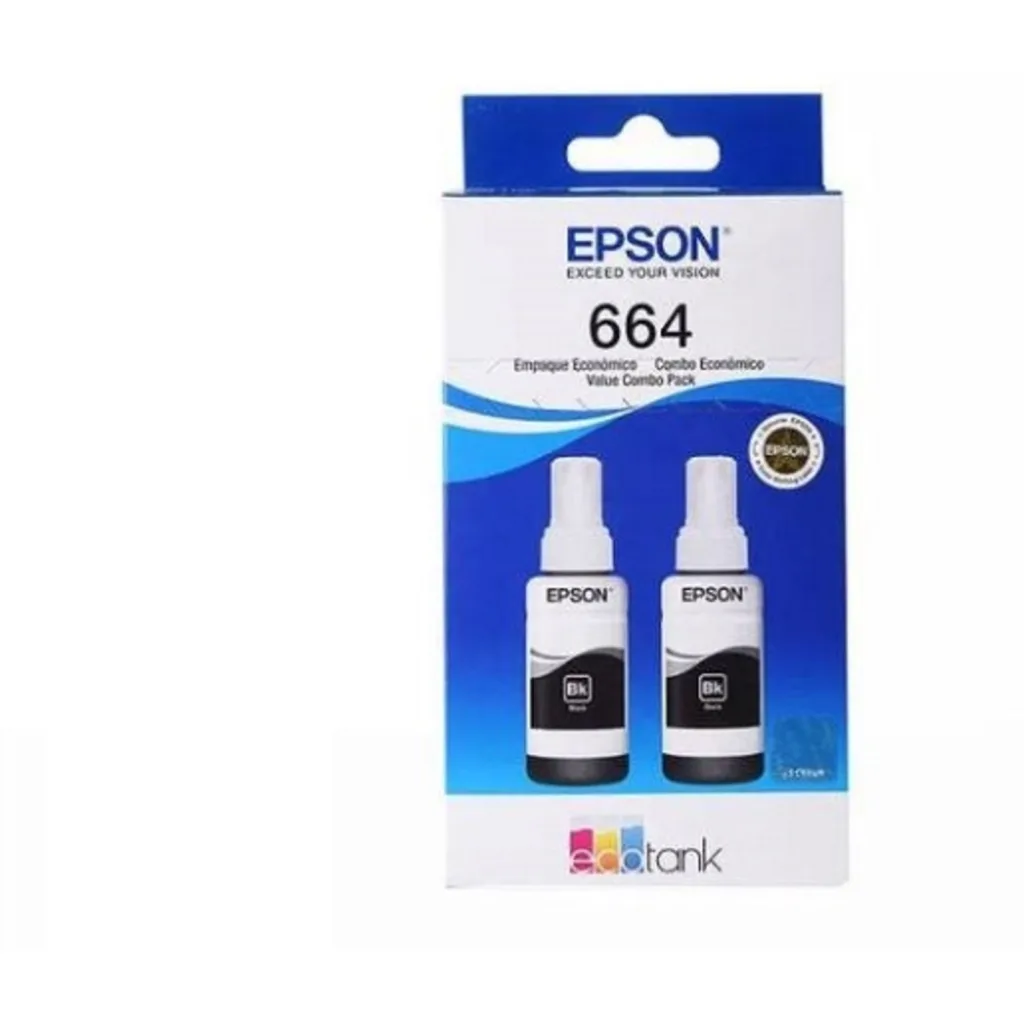 Pack 2x Botellas de Tinta Epson T664 Negro para L110 L120 L220 L350 70ml 4000Pág