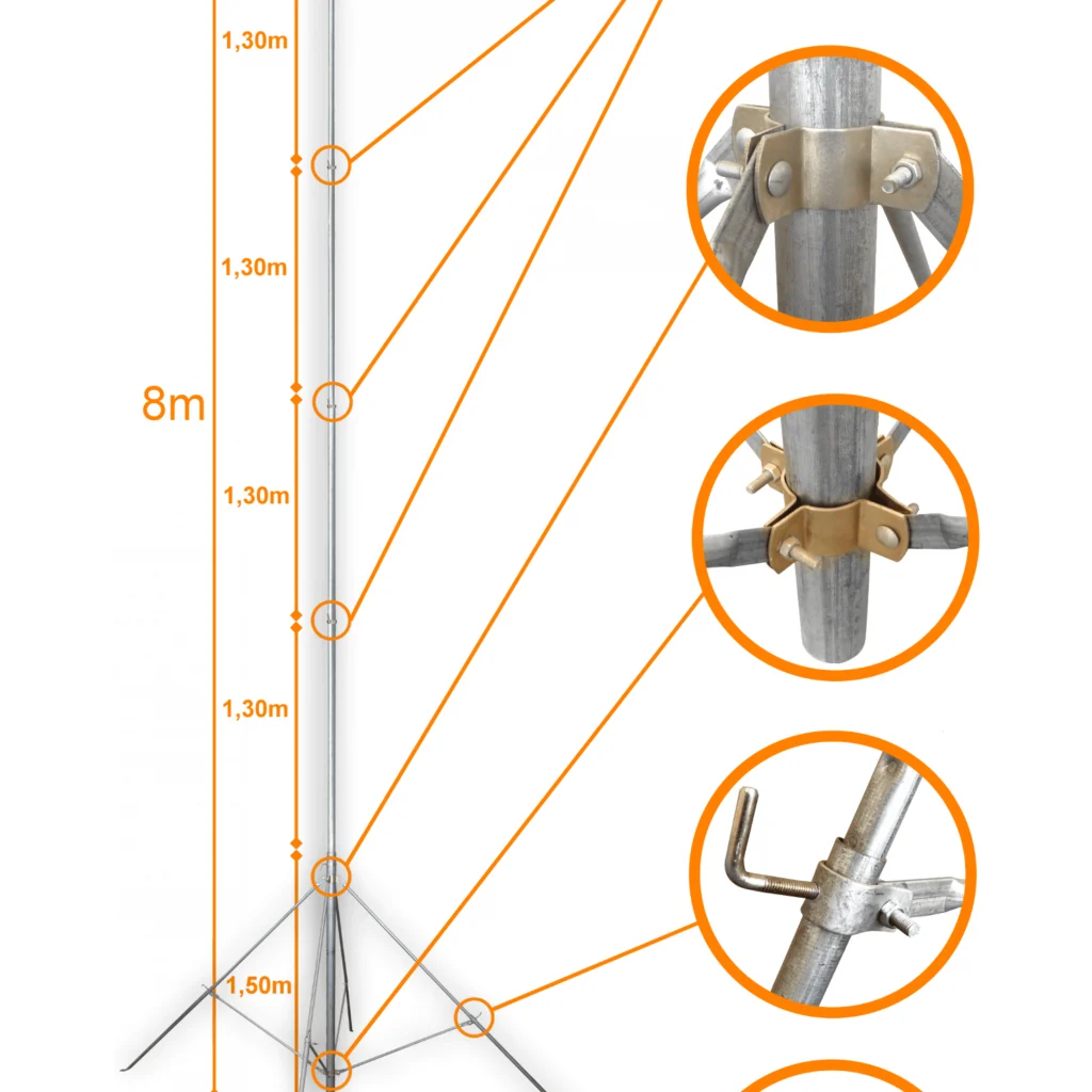 Imagen 1 de LINKMADE 8mt Mastil Liviano Telescopico Galvanizado No-req-piola