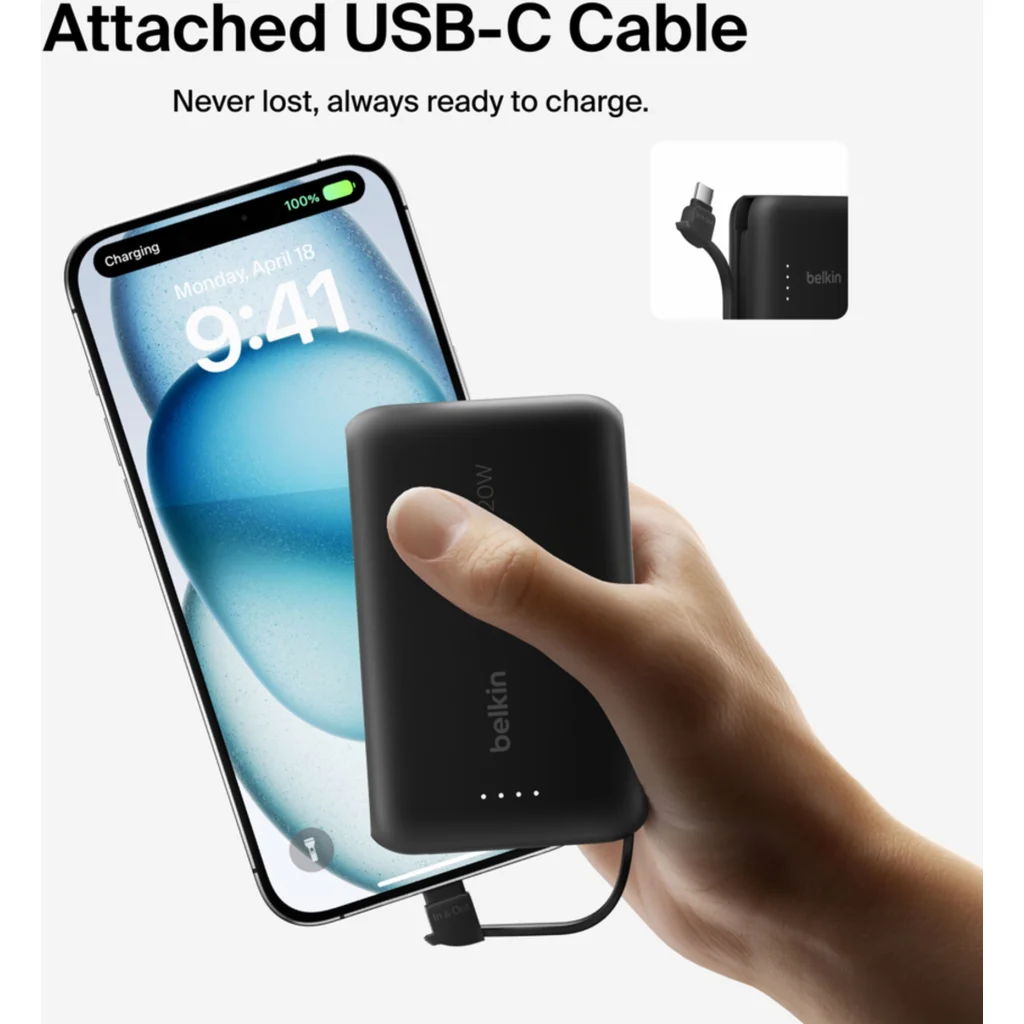 Imagen 7 de Bateria 10.000 mAh 20W PD con cable USB-C Belkin negra