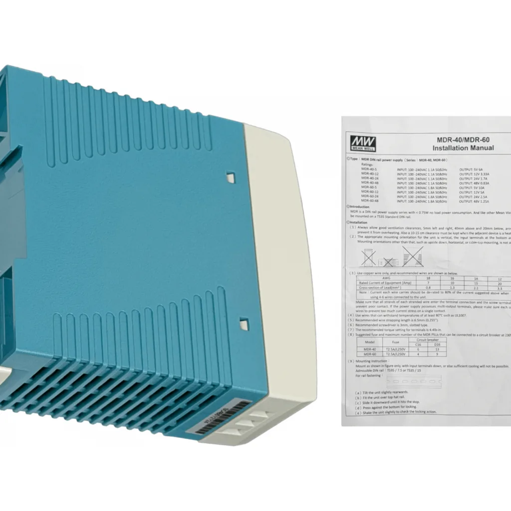 Imagen 3 de MEANWELL 12VDC 60W 5A Ajustable Ancho-42mm Riel-DIN Fuente-Poder