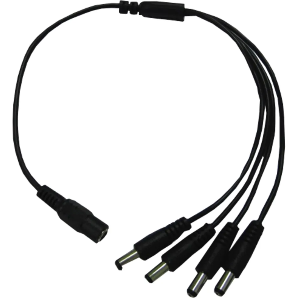 Cable 5,5x2,1mm Larg11mm 1-DC-H a 4-DC-M Divisor 16cm+16cm Negro