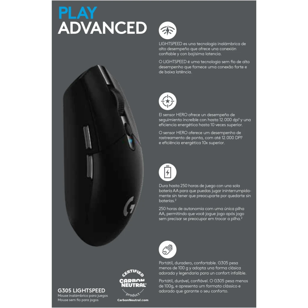 Imagen 6 de Mouse Gamer Inalámbrico Logitech G305 LigthSpeed 12000dpi 6 Botones Negro