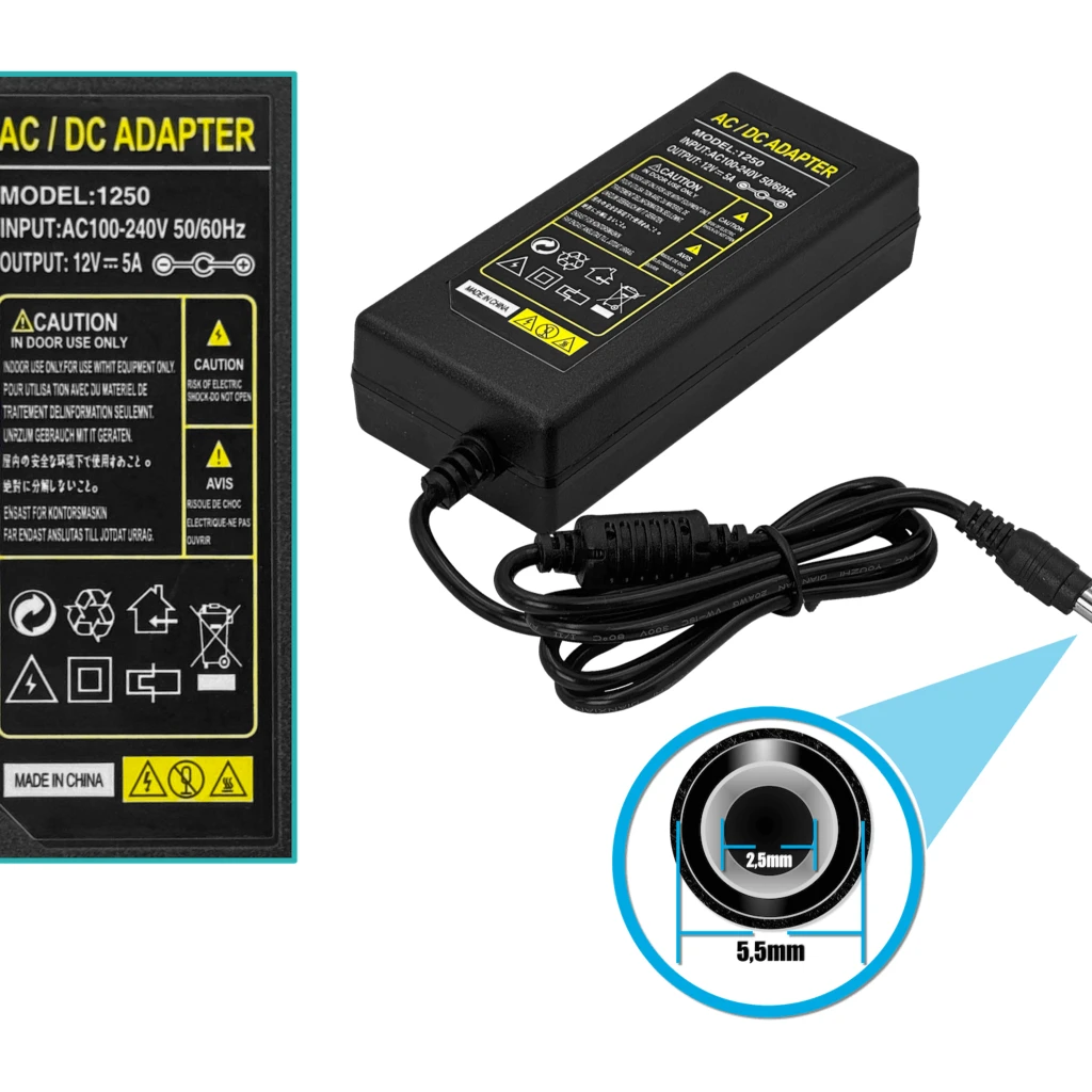 Imagen 2 de Plug-5,5x2,5mm 12V 5A 60W Switching Plastica interior Fuente de Poder