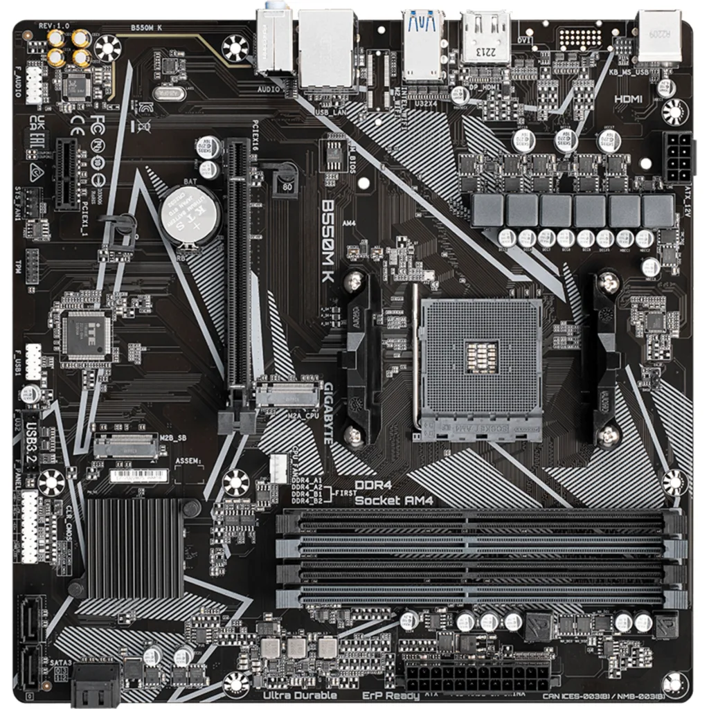 Imagen 3 de Tarjeta Madre Gigabyte B550M K R1.0 AMD Skt AM4 microATX 4*DDR4 2*M.2 DP HDMI 