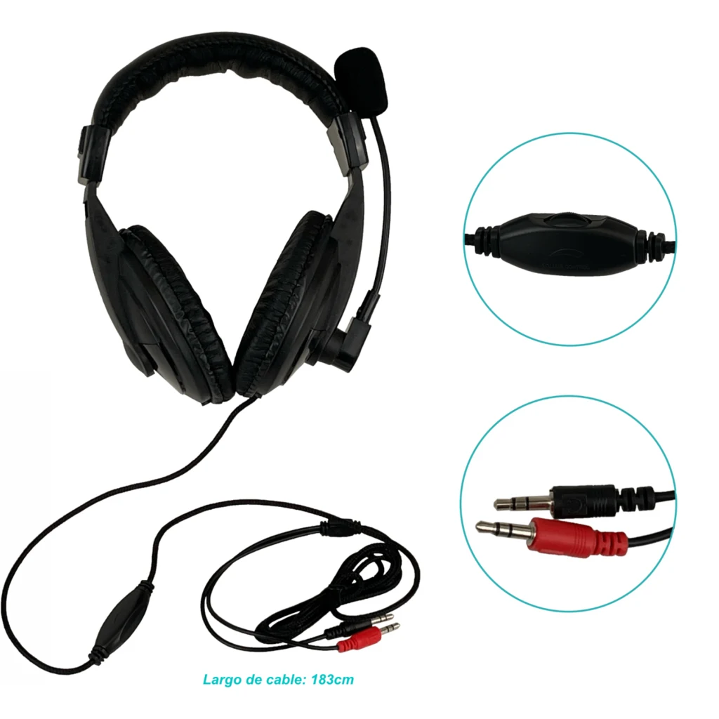 Imagen 2 de Cintillo Audifono Microfono Doble-Plug 2-3,5mm-M 180cm-cable