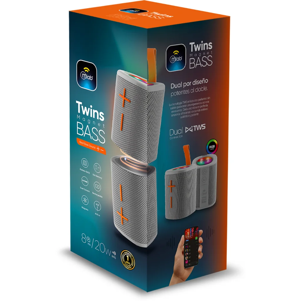 Imagen 2 de MLAB PARLANTE TWINS 2 en 1 MAGNET BASS GREY