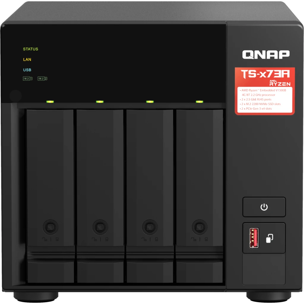 NAS QNAP TS-473A, 4 Bahias AMD Ryzen V1000 RAM 8GB iSCSI IP-SAN