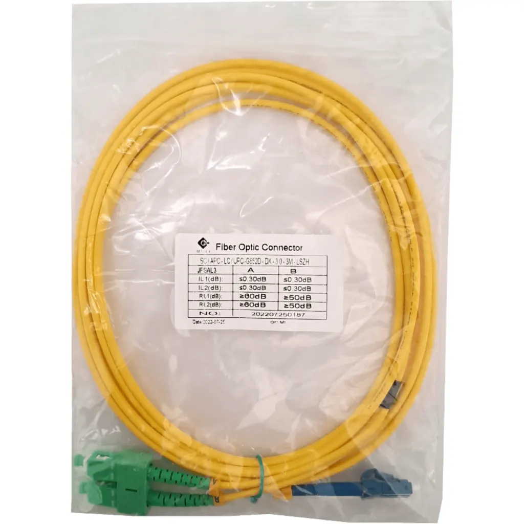 3mt SC/APC-LC/UPC MonoModo SM Duplex Jumper Cable Fibra 9/125um 3mm