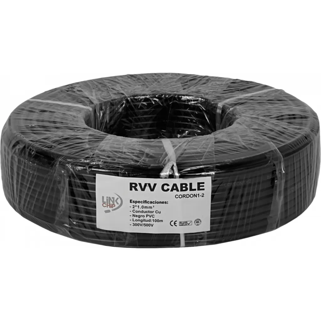 Imagen 1 de NEGRO PVC 2X1,0MM2 100MT CABLE ELECTRICO COBRE RVV 8-10AMP 17AWG 2X1MM