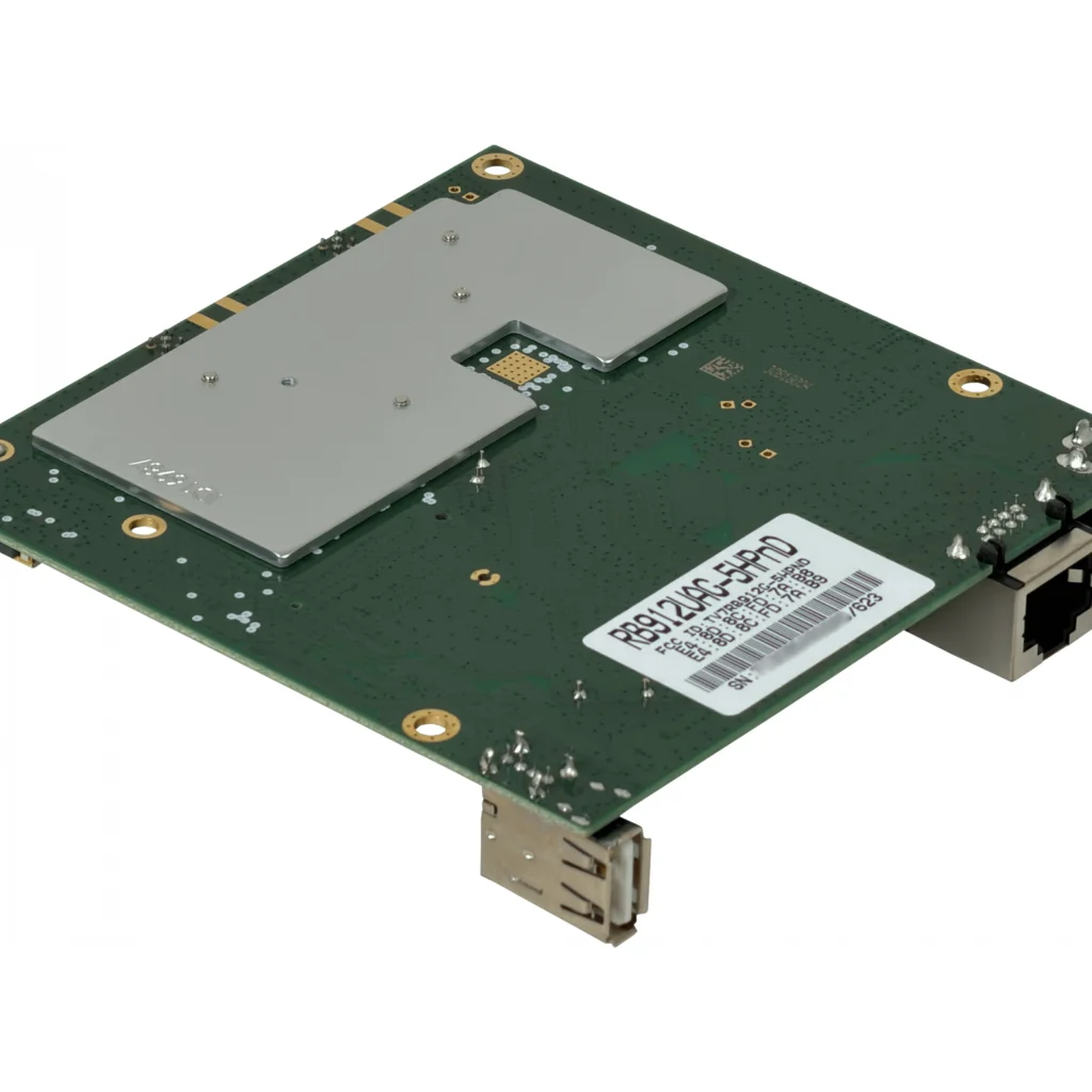RouterBOARD 912UAG 5 GHz high power con Gigabit, USB, miniPCIe y RouterOS. Placa para integración en enlaces inalámbricos profesionales.