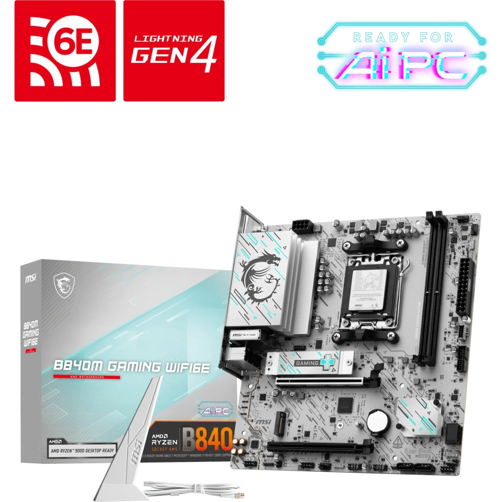 Tarjeta Madre MSI B840M GAMING WIFI6E AM5 2*DDR5 HDMI DP M.2 WIFI 6E mATX