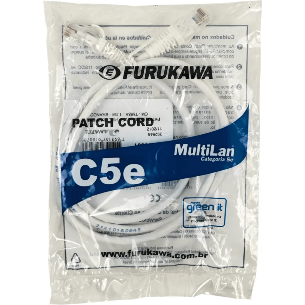 Imagen 1 de FURUKAWA 1mt Cat5e Blanco U/UTP CM Cable Patch RJ45 Multilan 35103501