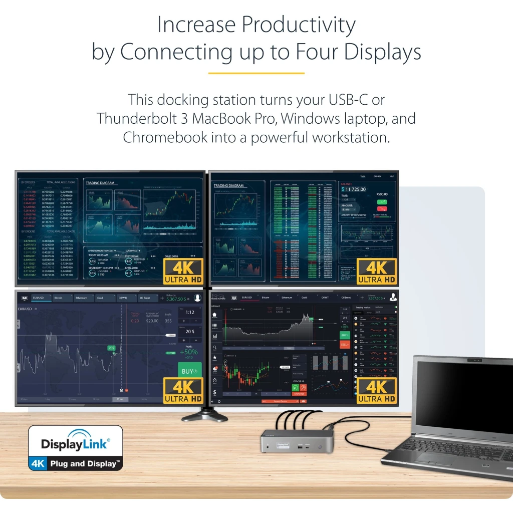 Imagen 1 de Docking Station StarTech USB-C a Prts: 4*DP 4*HDMI LAN Jck3.5mm 3*USB-A USB-C