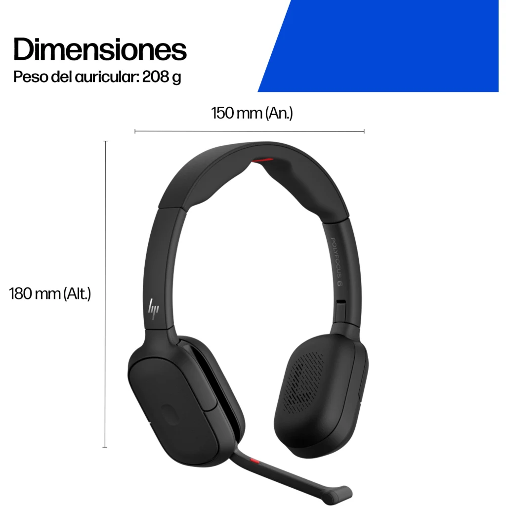 Imagen 4 de HP Poly Focus 625 Stereo Bluetooth Headset HP Poly Focus 625