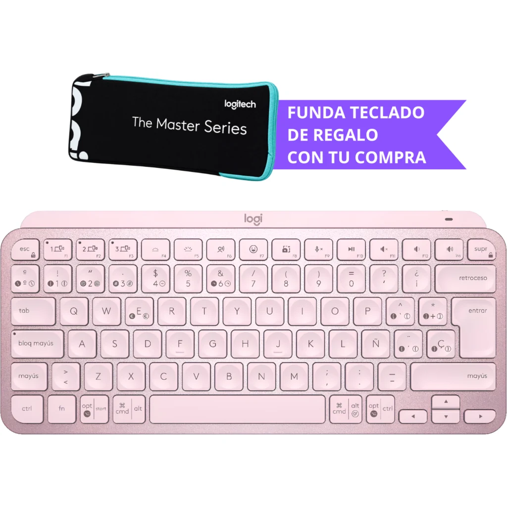Teclado Español iluminado Bluetooth Logitech MX Keys Mini Rosado + Regalo
