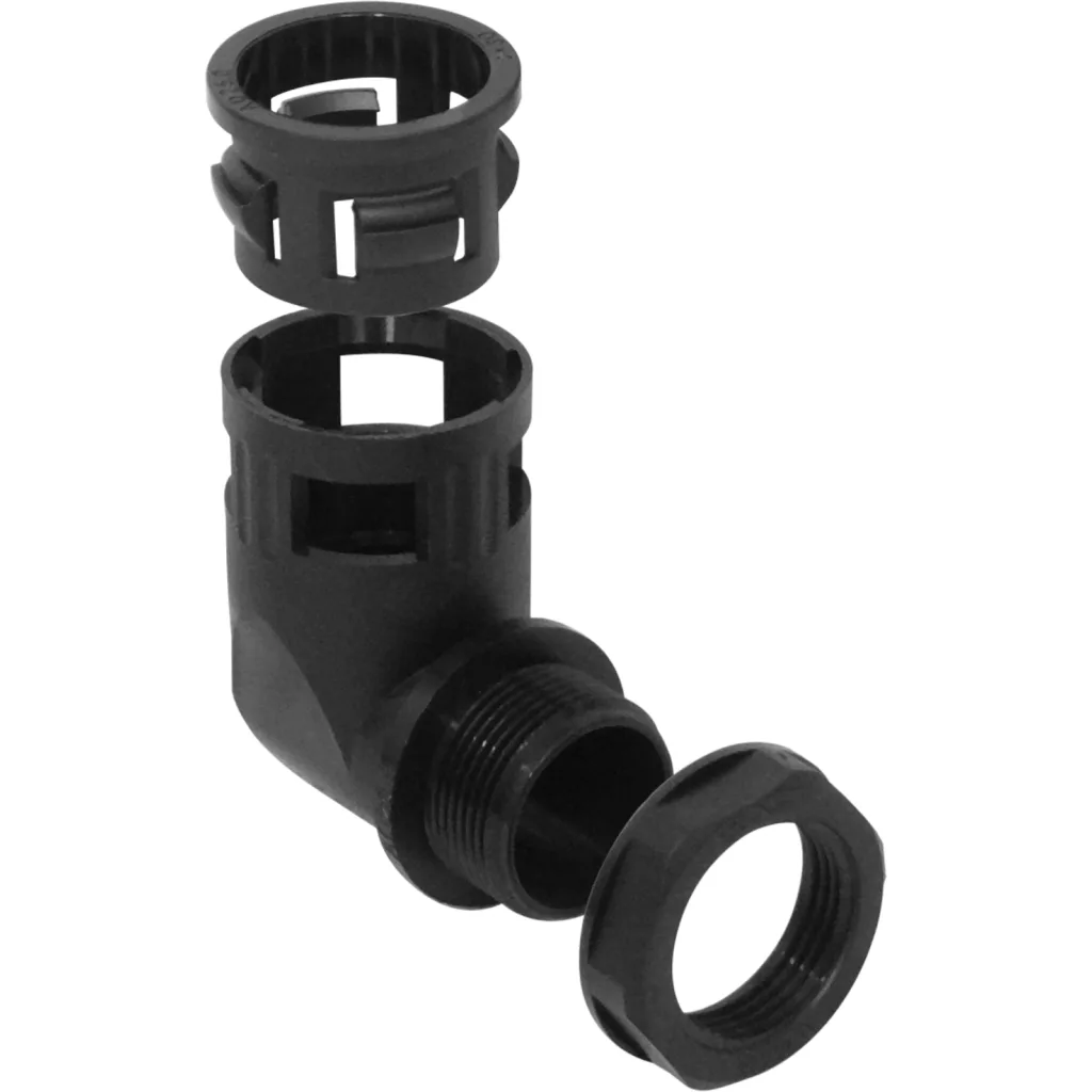 25mm Codo Salida Caja Prensa Estopa p/Conduit Flexible Plastico Negro