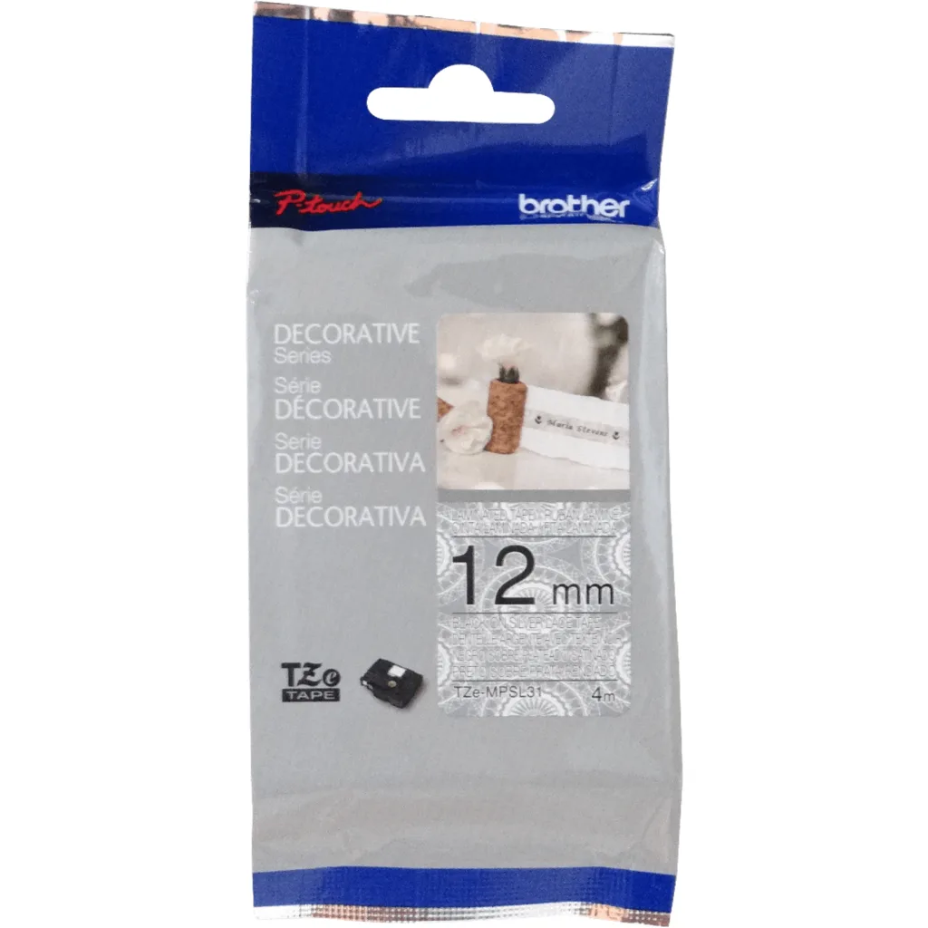 Cinta Deco TZe-MPSL31, 12mm x 4 mts. Negro Gris