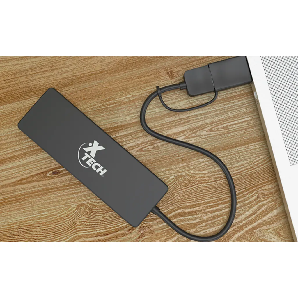 Imagen 2 de HUB USB XTech XTC-390 c/adpatador USB Tipo-C y USB-A, 4 Puertos USB 3.0
