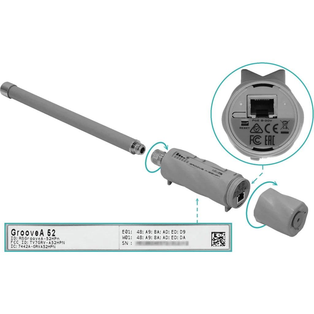 Imagen 5 de Punto de Acceso RBGrooveA-52HPn MikroTik dual band Antena de 6dBi Pto 10/100