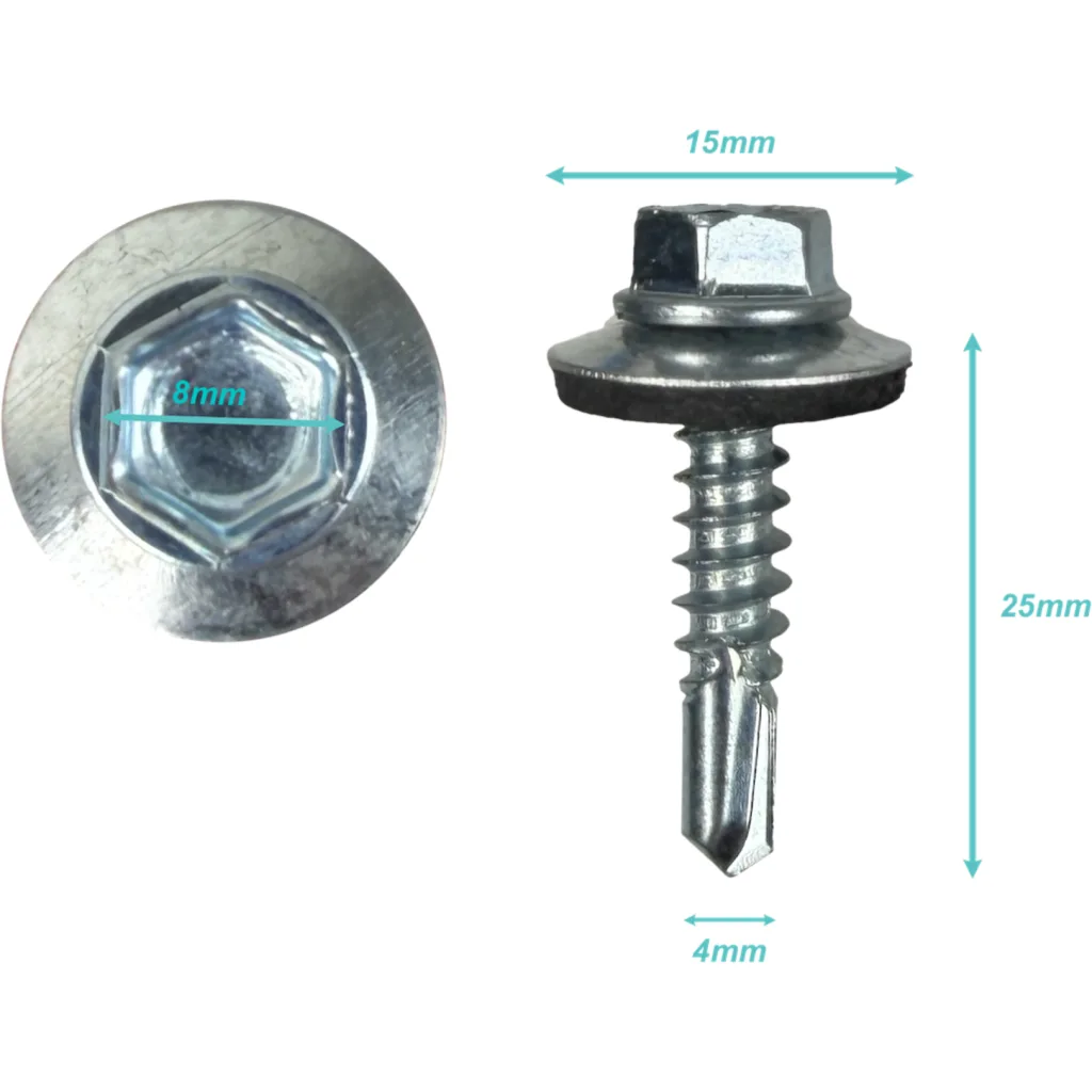 Imagen 3 de Hexagonal-8mm 100u. 12x1 Largo-25mm Zn Tornillo Autoperforante 1,0p