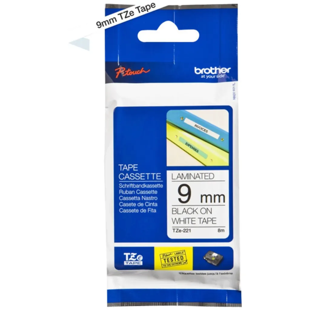 Imagen 4 de Cinta Brother TZE-221 Negro sobre Blanco de 9 mm (0,35 pulg.) para P-Touch 8mt