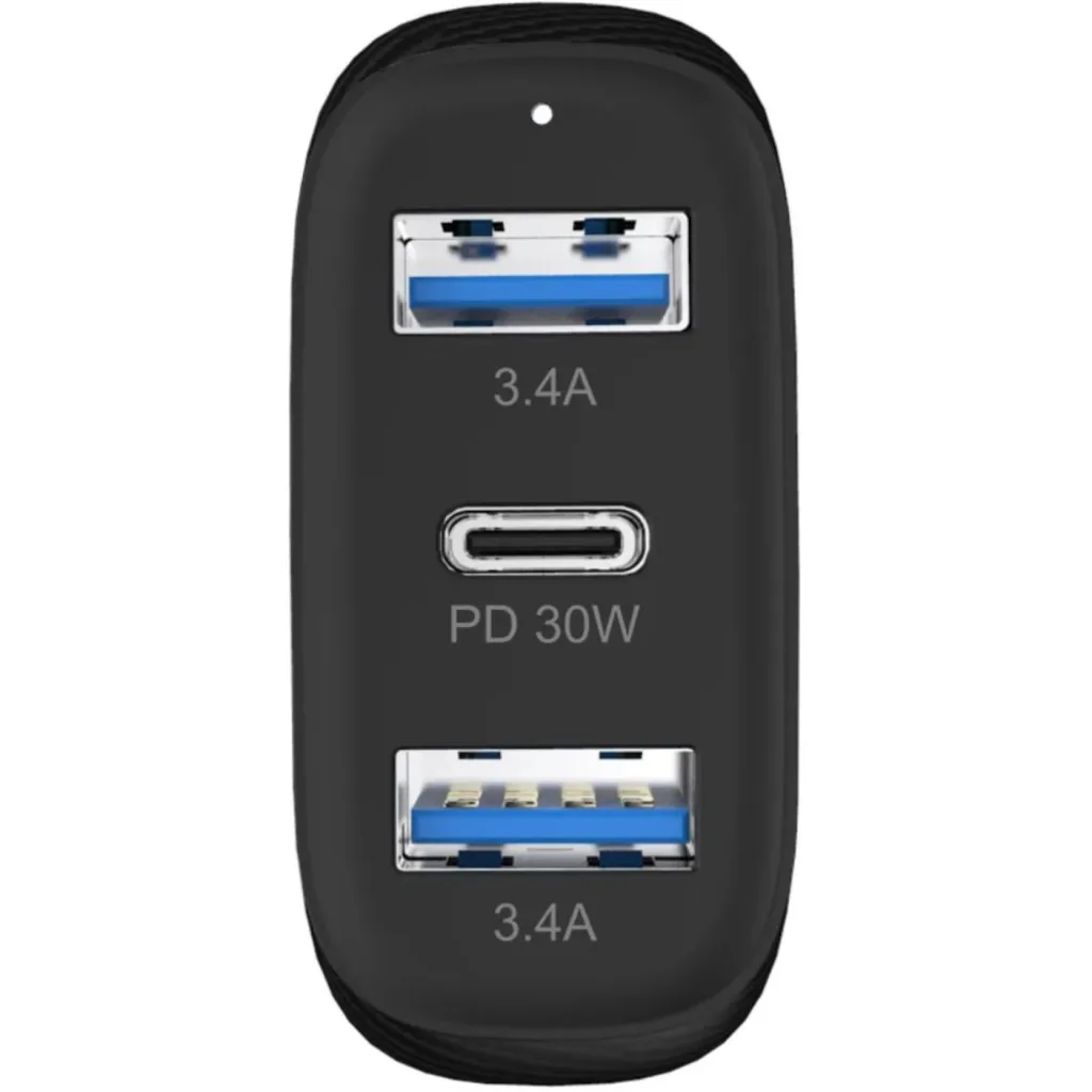 Imagen 2 de Cargador triple de auto 50W 2xUSB-A 1xUSB-C con cable 2en1 Dusted