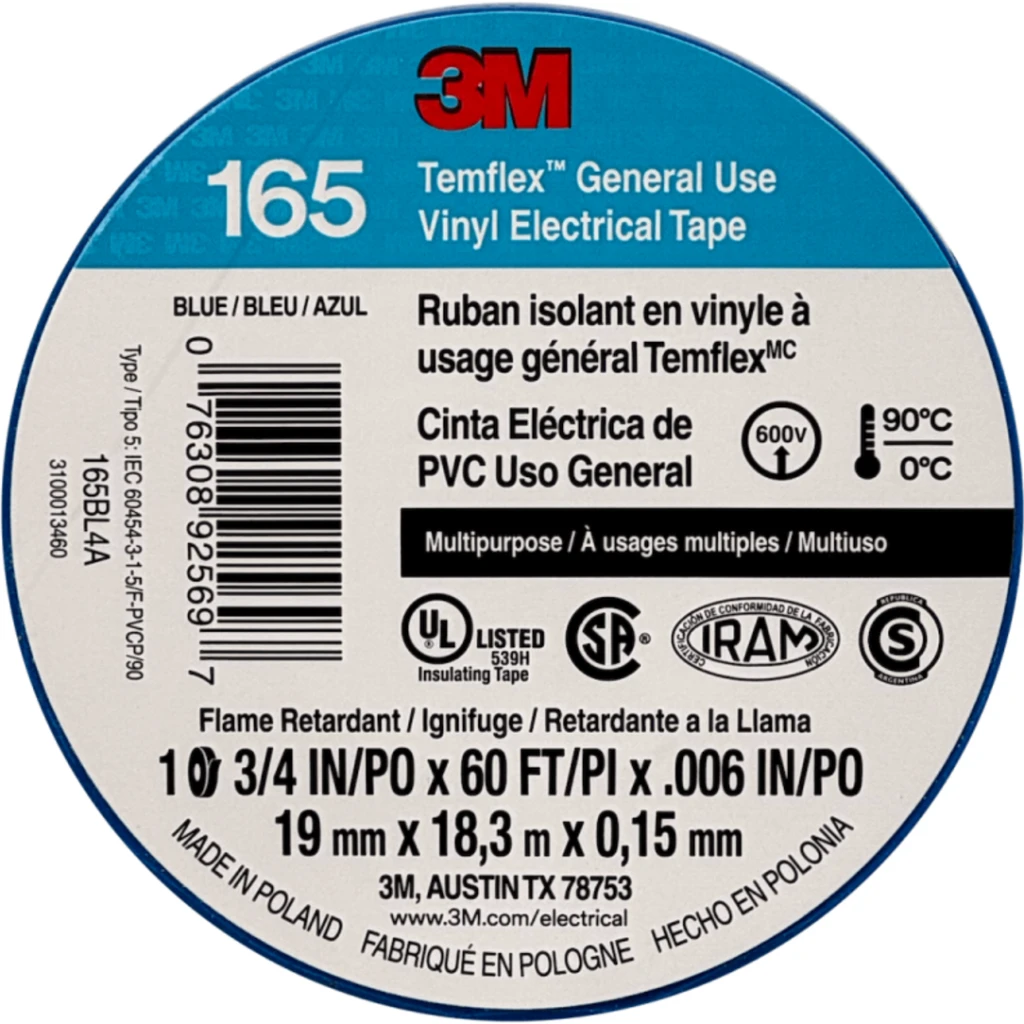 Imagen 1 de 3M 18mt 165 Azul Huincha Cinta Aisladora PVC 19mm 0,15mm 600V 0-90oC