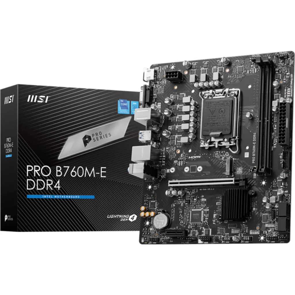 Tarjeta Madre MSI PRO B760M-E  LGA1700 14°G 2*DDR4 M.2 HDMI VGA SATA mATX