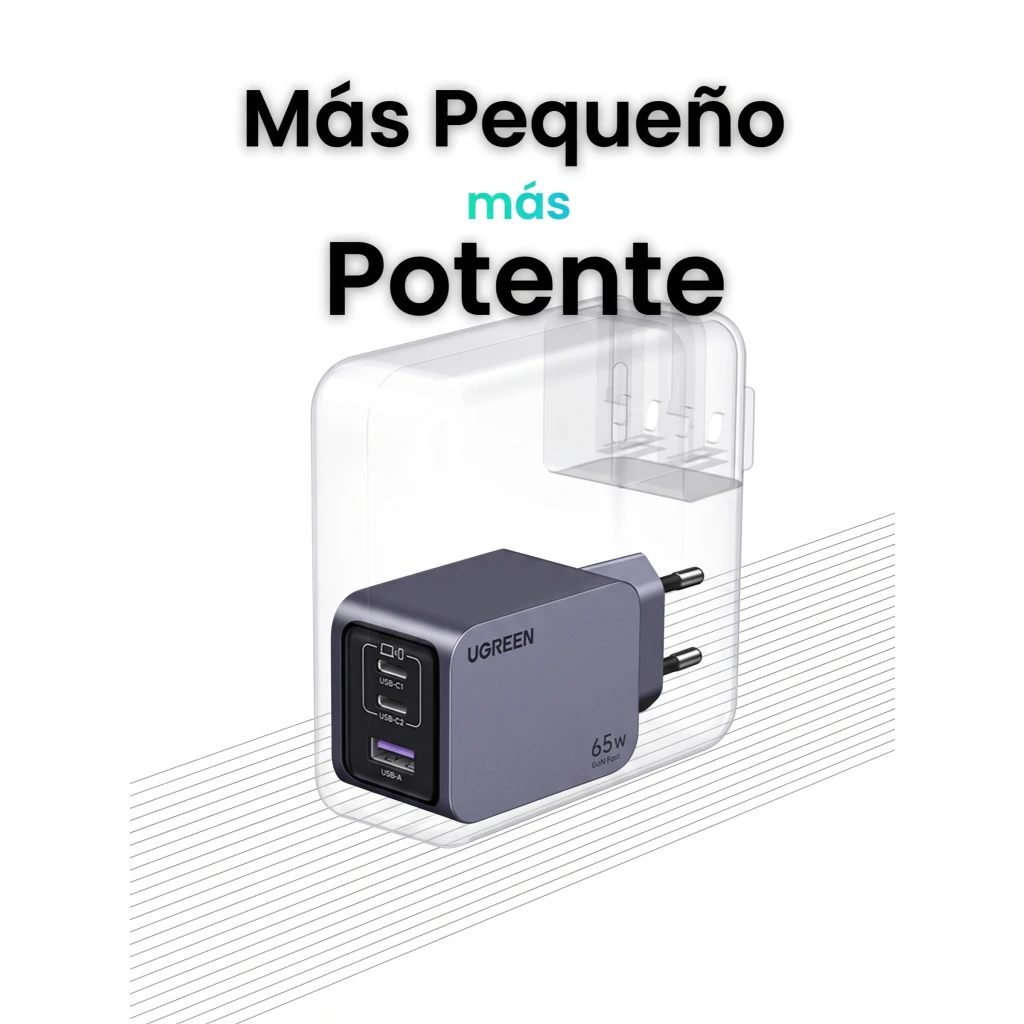 Imagen 7 de Cargador Rapido Ugreen Nexode Pro 65W 3 puertos 2x USB-C 1x USB-A + Cable USB-C