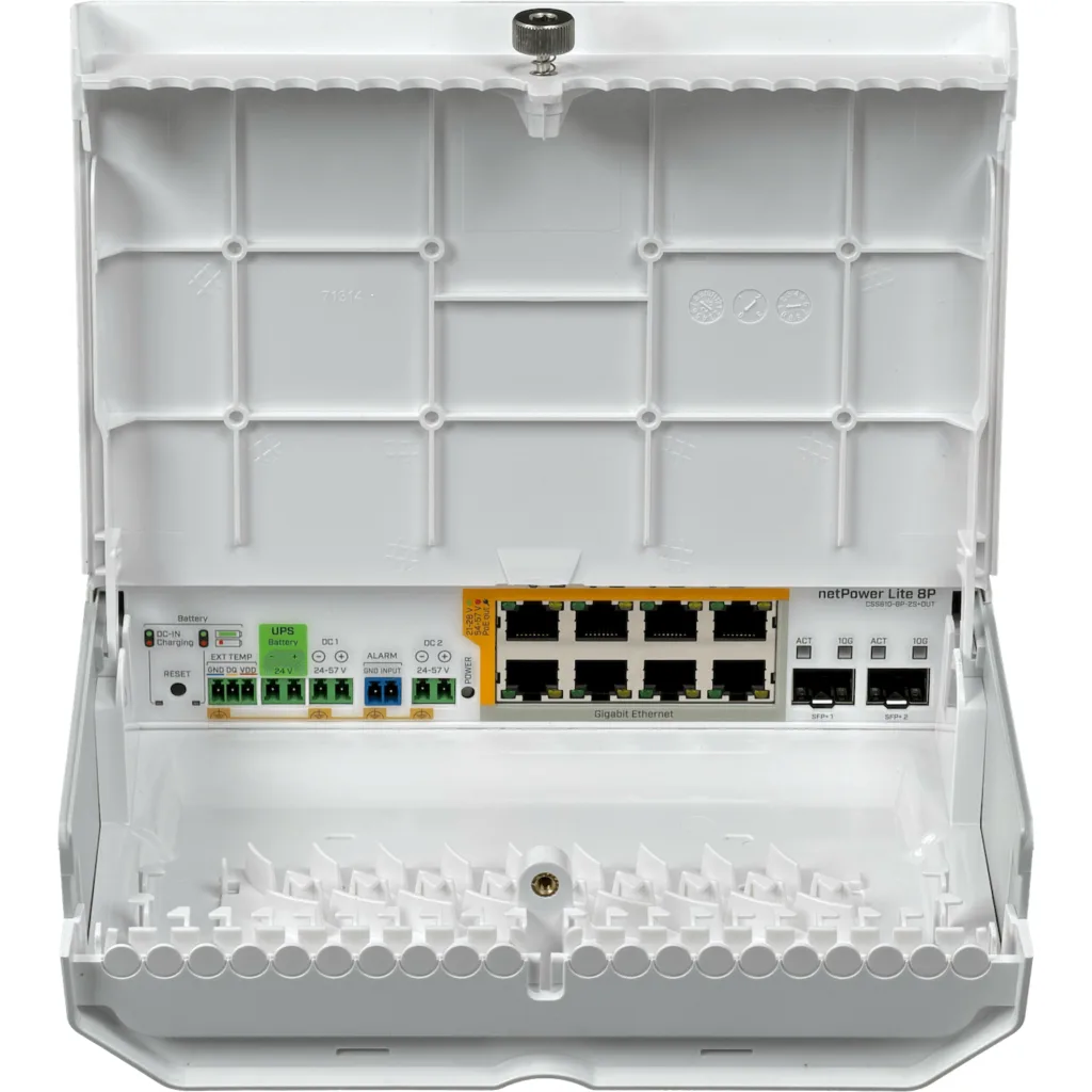 MIKROTIK 2-SFP+10G 8-1000 PoE-out IP54 SwOS req24-57V UPS-24V inc-TC