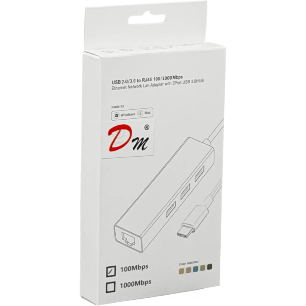 Imagen 3 de USB-CM a Ethernet-RJ45 10/100mbps HUB-3-AH Blanco Adaptador LAN USB3.1