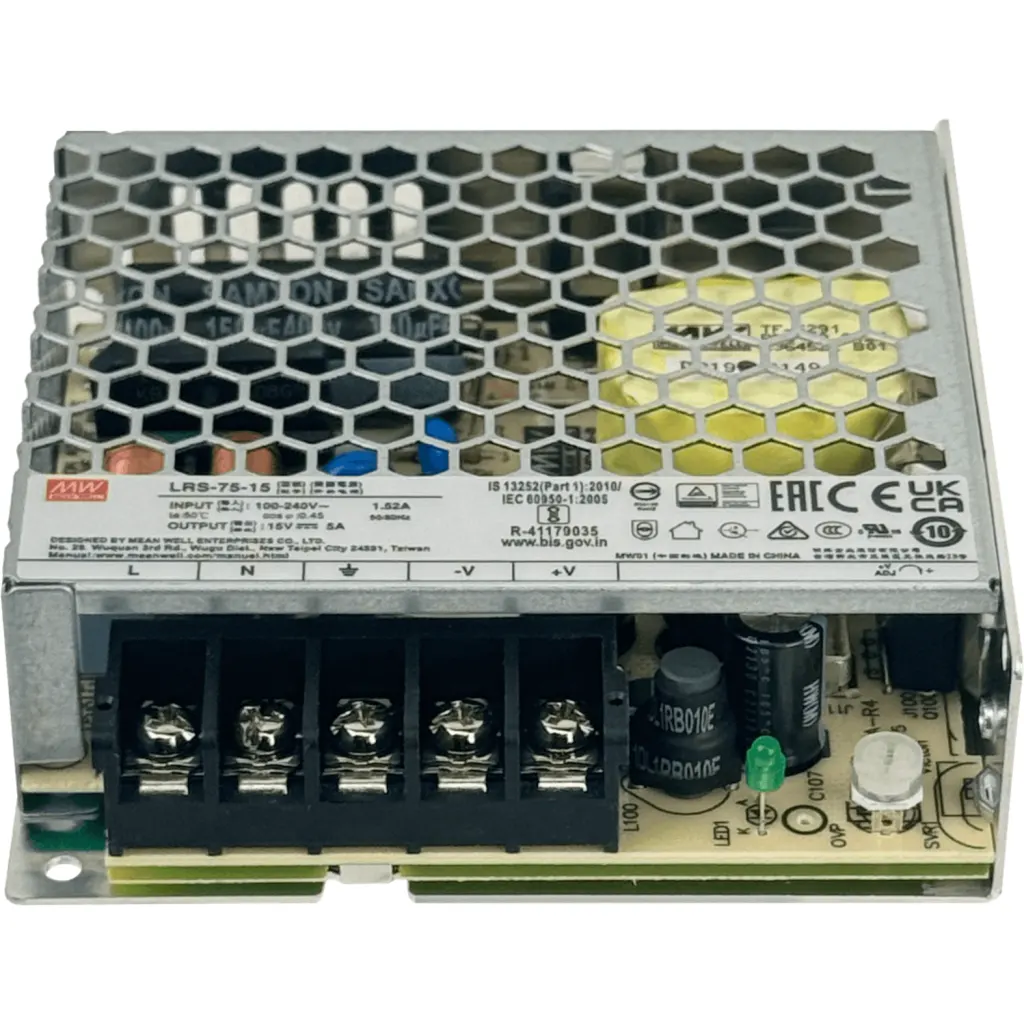 Imagen 1 de MEANWELL 75W 15V 5A Open-Frame Fuente-Poder 100-240VAC Ajustable