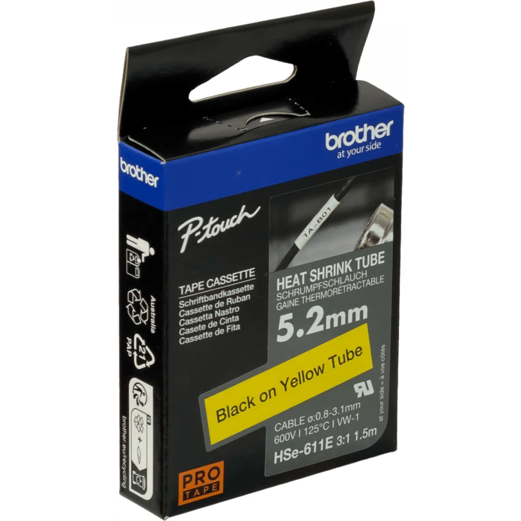 BROTHER 5,2mm Am Termoretractil 0,8-3,1mm Negro en Amarillo Tubo 1,5mt