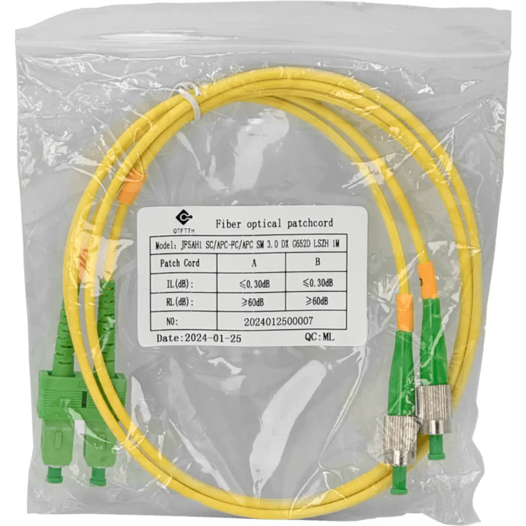 Imagen 2 de 1mt SC/APC-FC/APC MonoModo SM Duplex Jumper Cable Fibra 9/125um 3mm
