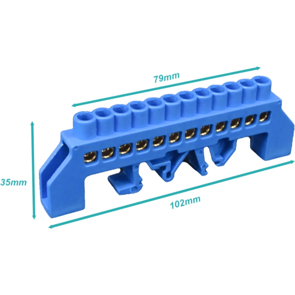 Imagen 2 de Regleta Azul 12-Conexiones 4mm Riel Din Distribucion Electrica