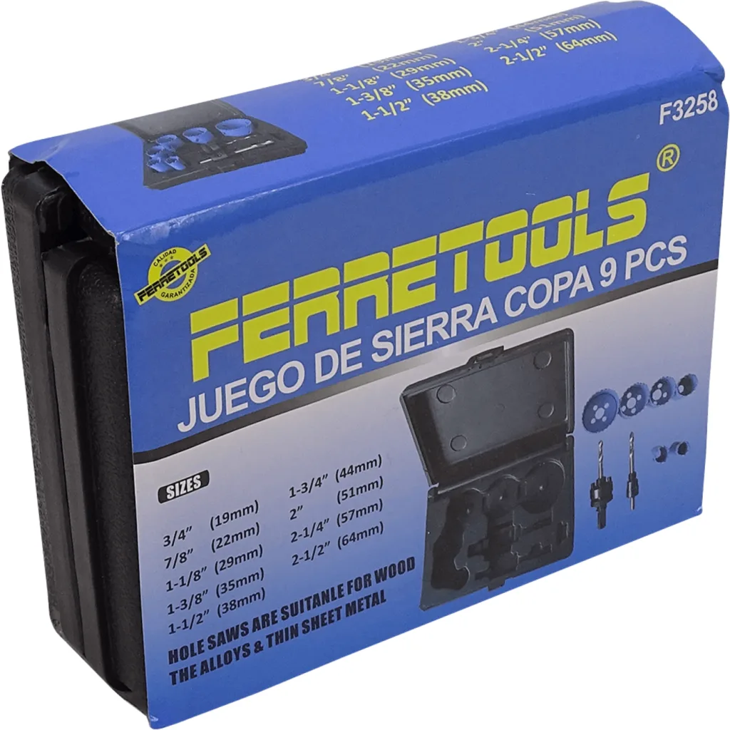 FERRETOOLS 6-Copas Sierras Madera 19-64mm 3/4-2 1/2pulg Juego-9-piezas