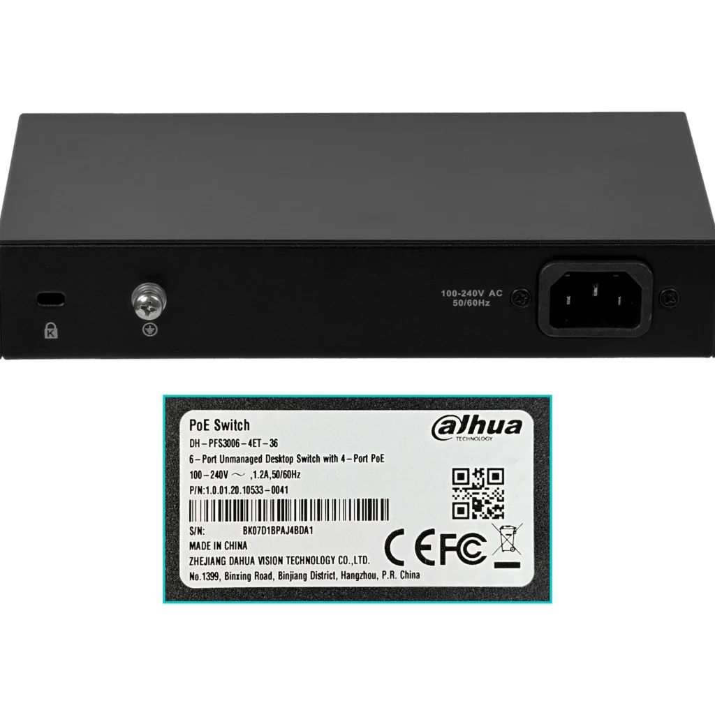 Imagen 2 de DAHUA Switch 6-100(4-PoE+af/at) 36W-tot 100-240v