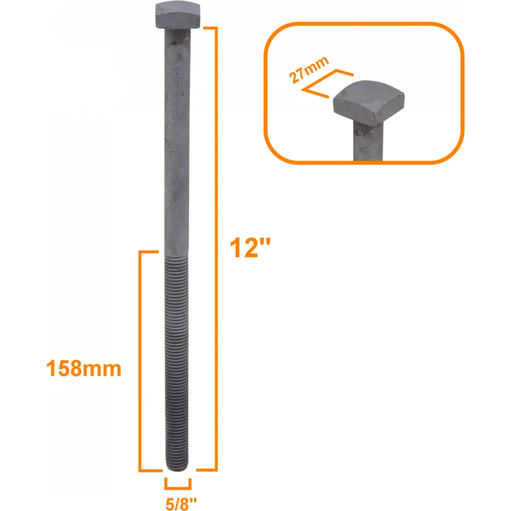 5/8 x 12 Perno Cuadrado con Tuerca Cuadrada-27mm 0,625x12pulg 1-Pie