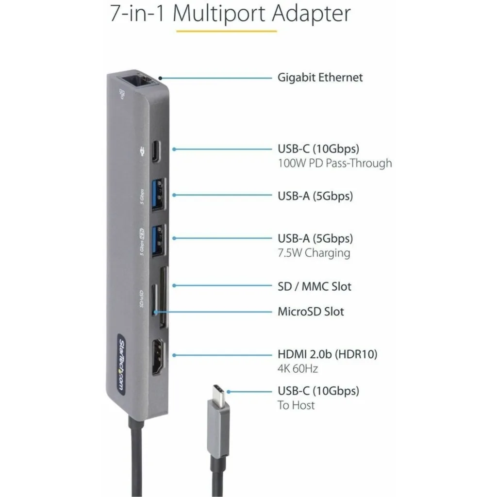 Imagen 2 de Docking Station StarTech Mini Dock USB-C a HDMI SD/mSD 2*USB3.0 LAN USB-C Gris