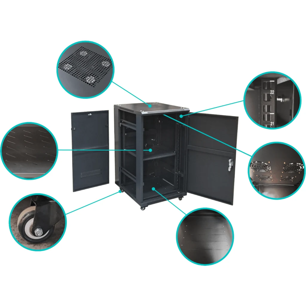 Imagen 2 de Rack 22U Ciego Fondo 80cm Ancho 19" Piso Ruedas Bandeja PDU