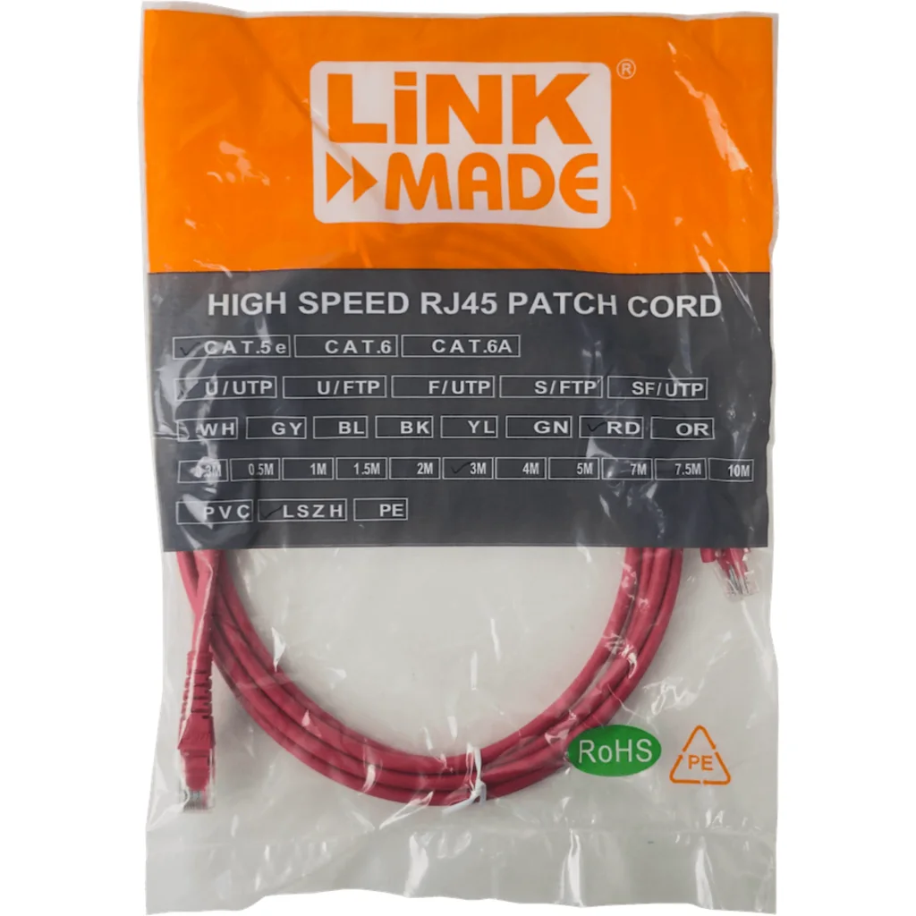 Imagen 3 de LINKMADE 3MT CAT5E ROJO LSZH CABLE PATCH INYECTADO MULTIFILAR
