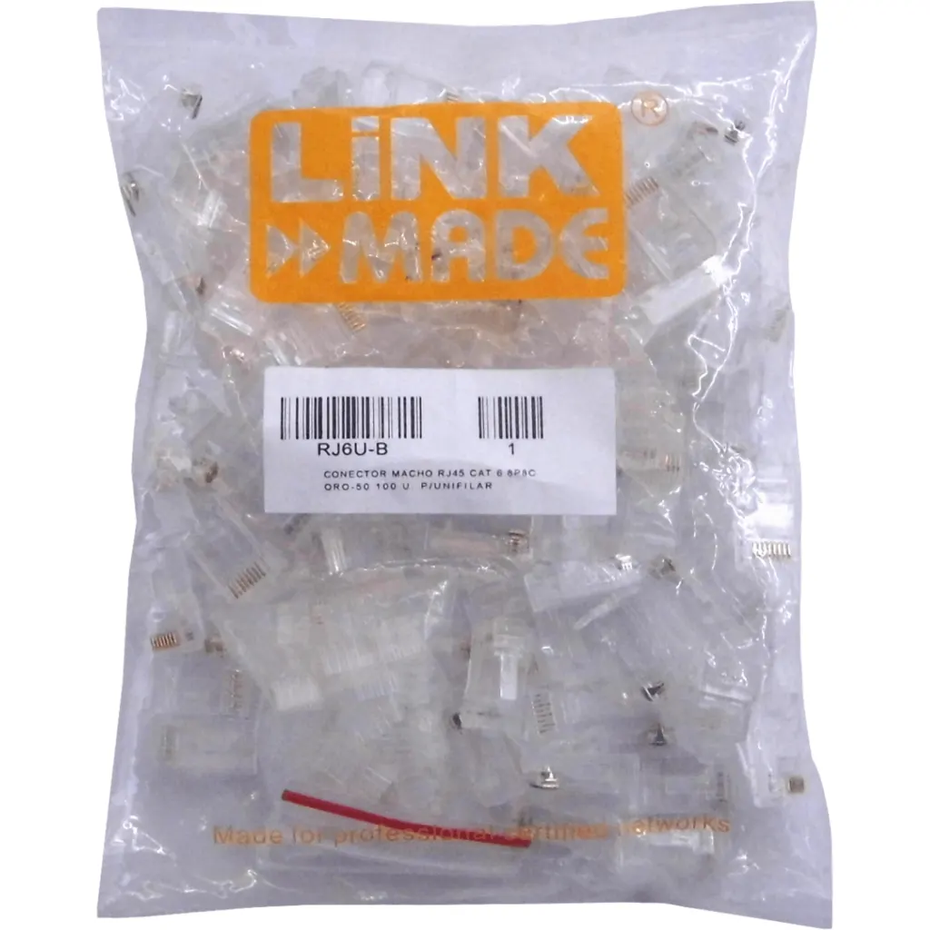 Imagen 2 de Conector RJ-45 CAT6 UTP  P/UNIFILAR 100 Unidades - LINKMADE
