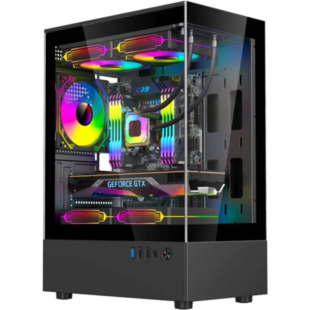 Gabinete Gamer ESGAMING H60, 5 Ventiladores ARGB, m-ATX, Negro