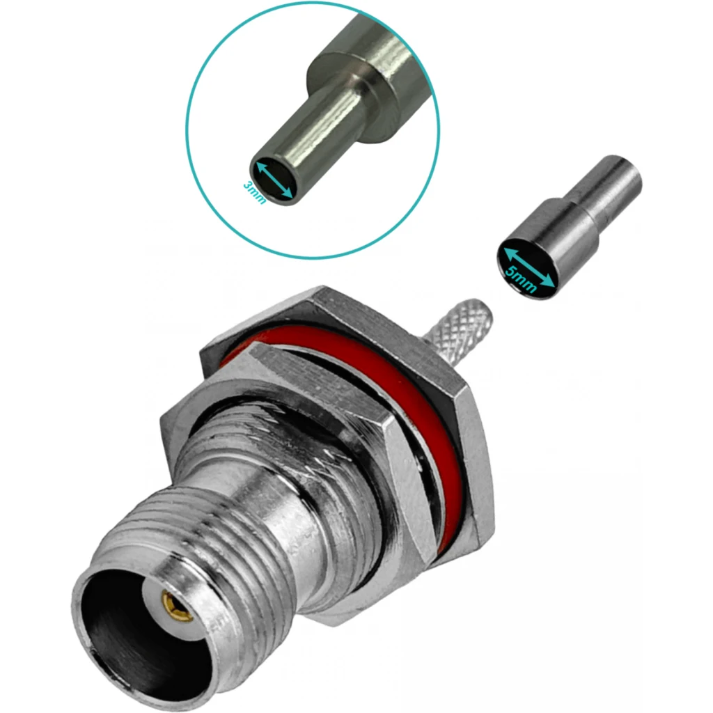 .TNC-Hembra LMR100 RG316 13mm-Diamet Panel Conector Crimpeable Coaxial